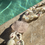 Multi-row necklace made of natural Mother of Pearl and Rose Quartz
